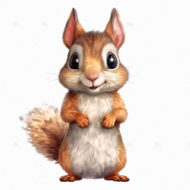 There is a cartoon squirrel standing up with its paws on its chest generative ai