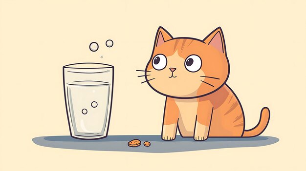 there is a cat sitting next to a glass of water