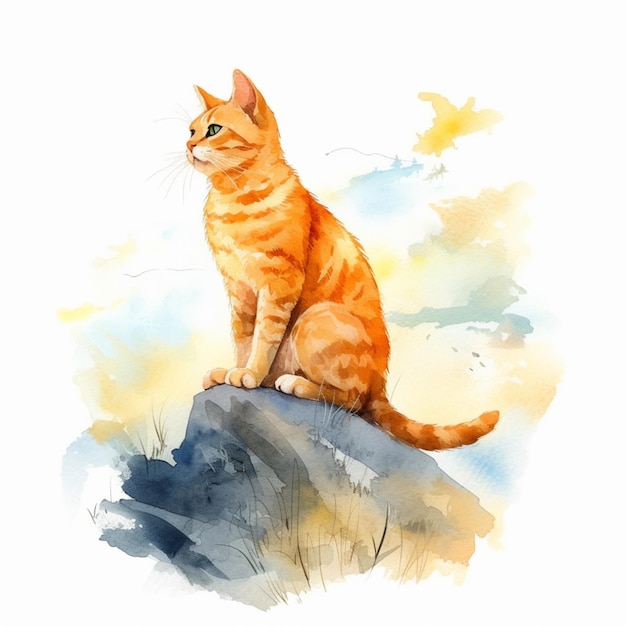 there is a cat sitting on a rock looking up generative ai