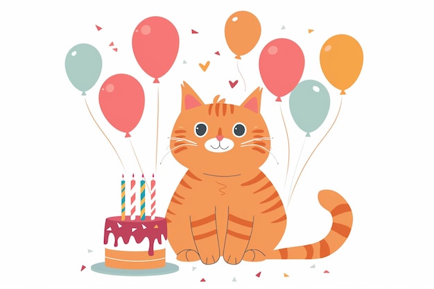 there is a cat that is sitting next to a birthday cake generative ai