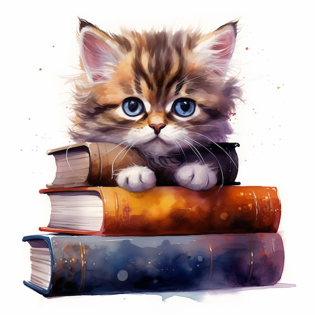 There is a cat that is sitting on a stack of books generative ai