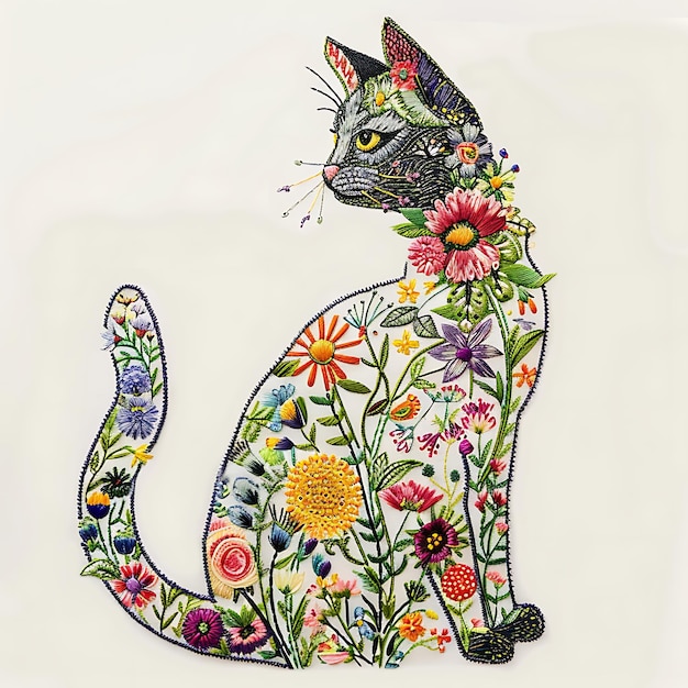 Photo there is a cat with a floral design on its body