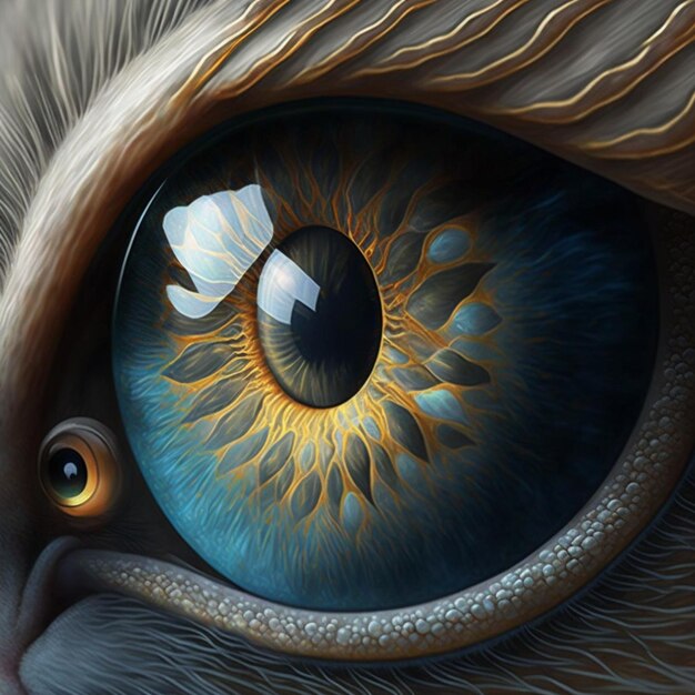 There is a cats eye with a gold and blue iris generative ai