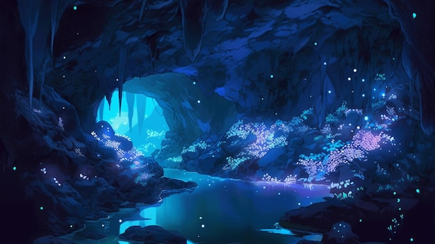 There is a cave with a stream running through it generative ai