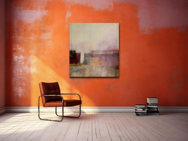 There is a chair in a room with a painting on the wall generative ai