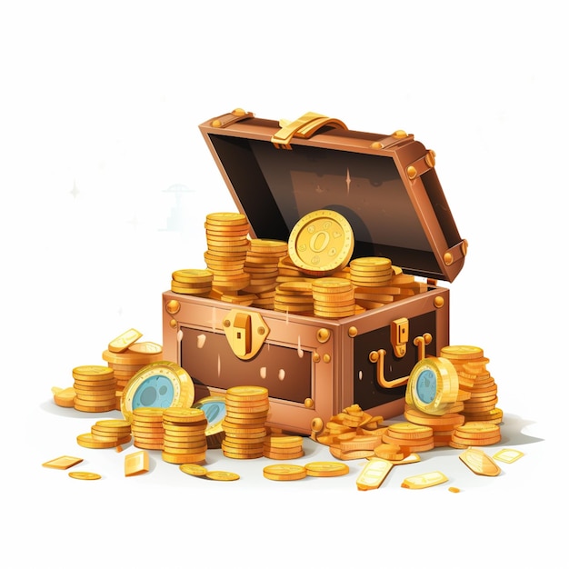 There is a chest full of gold coins and a clock generative ai