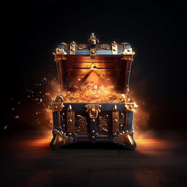 there is a chest with gold and a candle in it generative ai