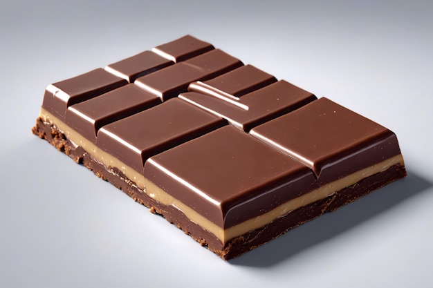 Photo there is a chocolate bar with a layer of peanut butter on top