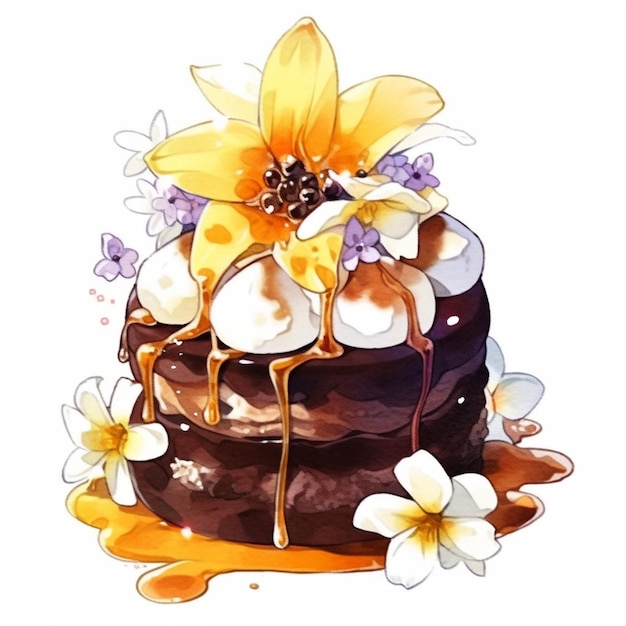 There is a chocolate cake with flowers on top of it generative ai