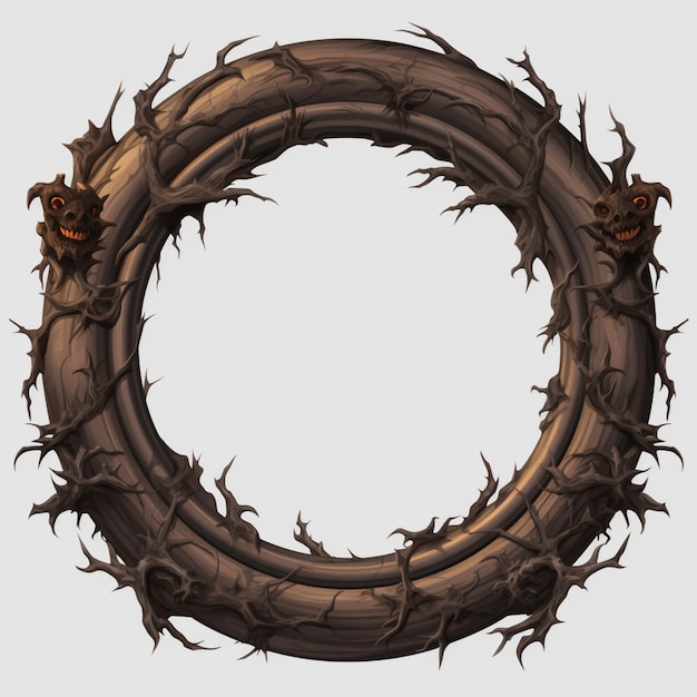 there is a circular frame with a wreath of branches and skulls generative ai