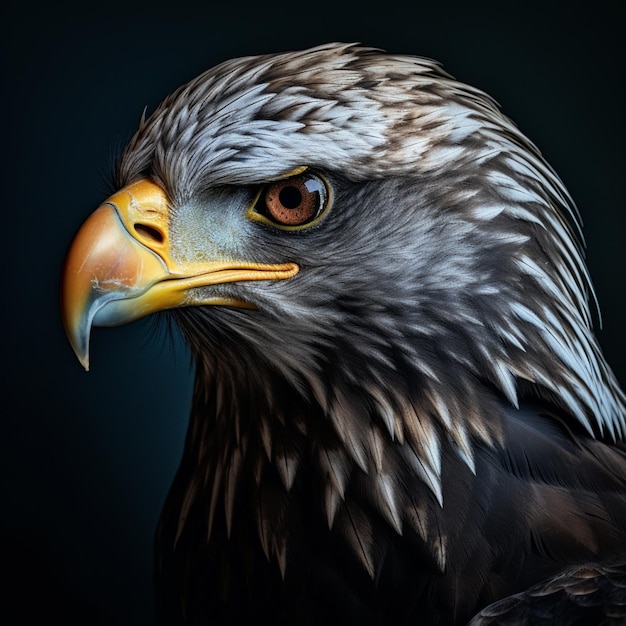 there is a close up of a bird of prey with a black background generative ai