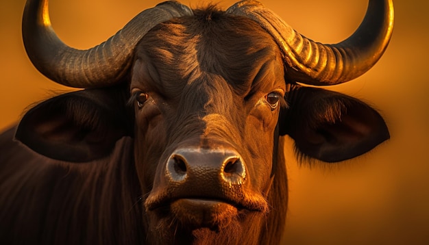 there is a close up of a bull with large horns generative ai