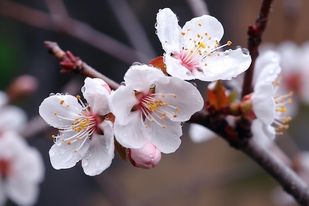 There is a close up of a flower on a tree branch generative ai