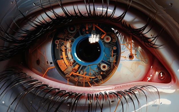 There is a close up of a human eye with a clock in it generative ai