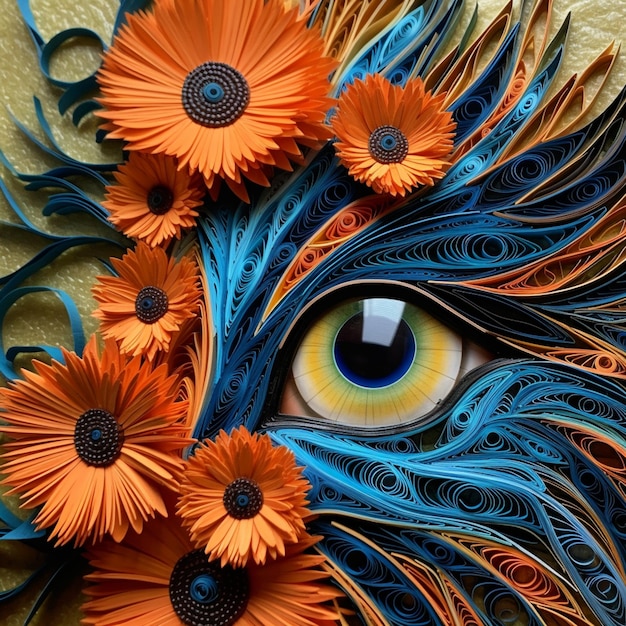 there is a close up of a paper art of a peacocks eye generative ai