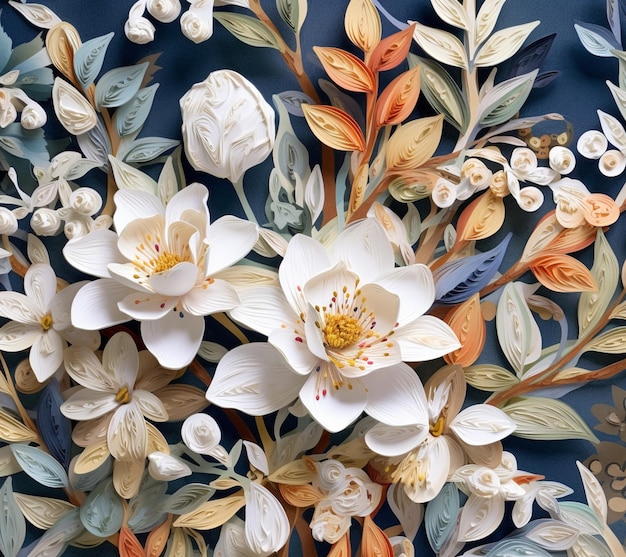 there is a close up of a paper flower arrangement on a blue background generative ai