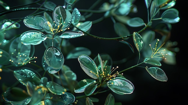 Photo there is a close up of a plant with water droplets on it