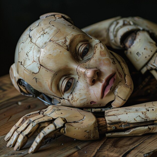 Photo there is a close up of a wooden sculpture of a child generative ai