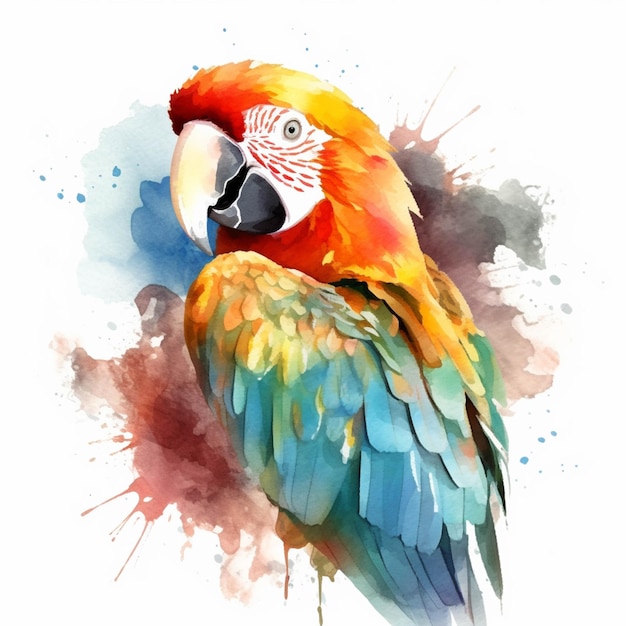 There is a colorful bird with a red head and blue wings generative ai