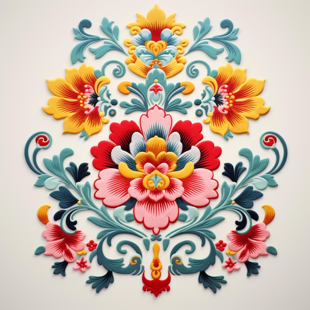 there is a colorful flower design on a white wall generative ai