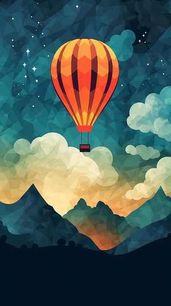 There is a colorful hot air balloon flying over the mountains generative ai