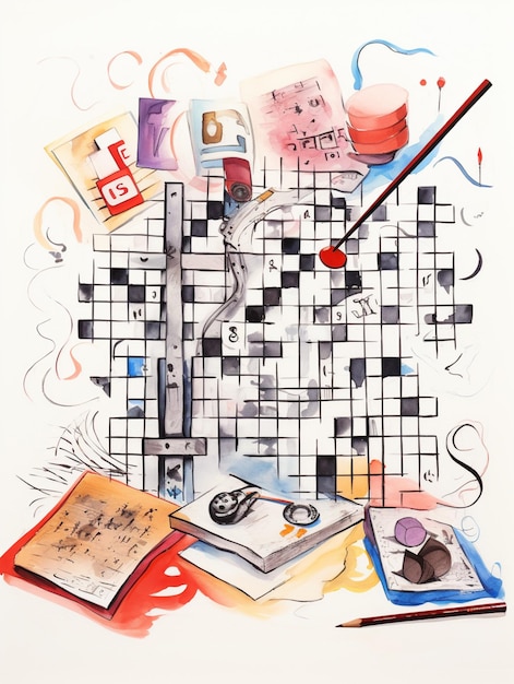 there is a crossword puzzle with a pencil and a book generative ai