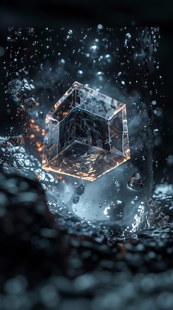 there is a cube of ice floating in the water generative ai