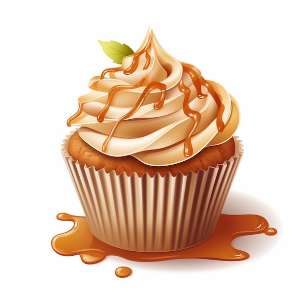 There is a cupcake with caramel and a sprinkle of icing generative ai