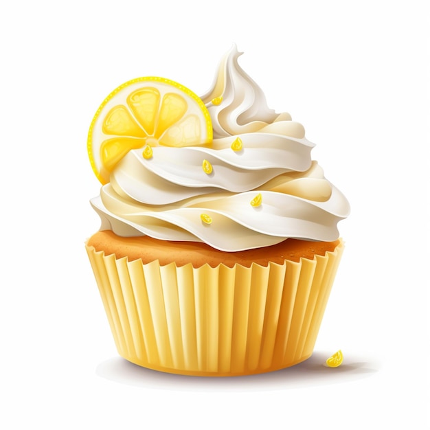 There is a cupcake with cream and lemon slices on top generative ai