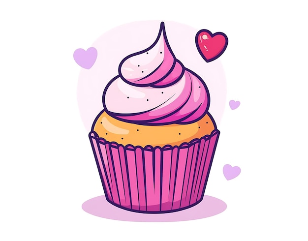 Photo there is a cupcake with a pink frosting and a heart on top