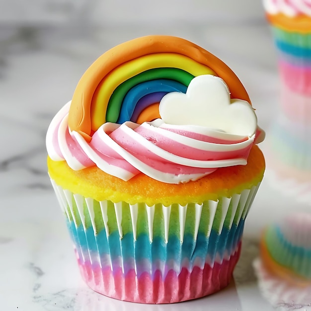 Photo there is a cupcake with a rainbow and a heart on top