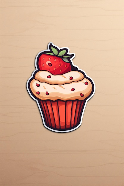 there is a cupcake with a strawberry on top of it generative ai