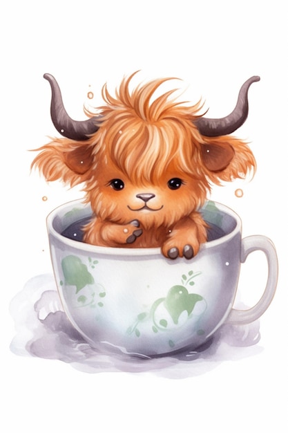 There is a cute little cow sitting in a cup of water generative ai