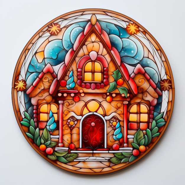 There is a decorative plate with a house on it generative ai