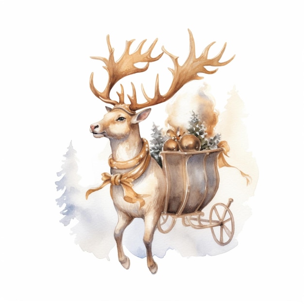 There is a deer pulling a sleigh with a bunch of christmas decorations generative ai