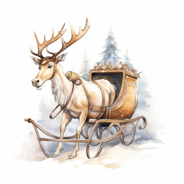 There is a deer pulling a sleigh with a sleigh attached to it generative ai