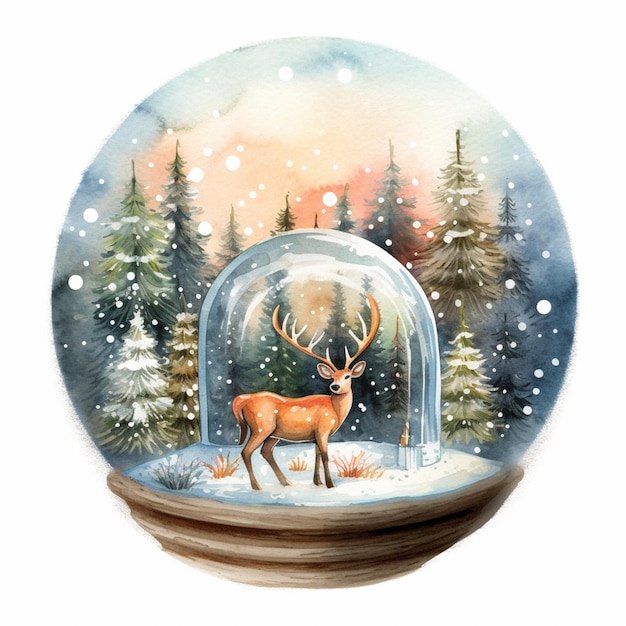 There is a deer that is standing in a snow globe generative ai