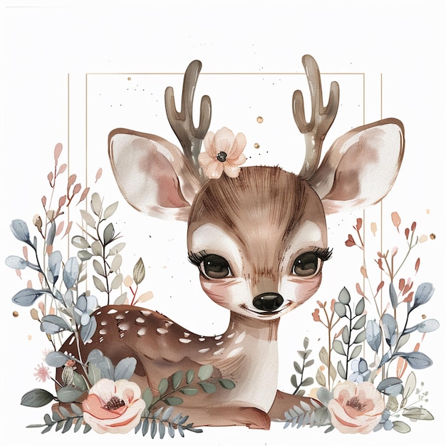 there is a deer with antlers and flowers in the background generative ai