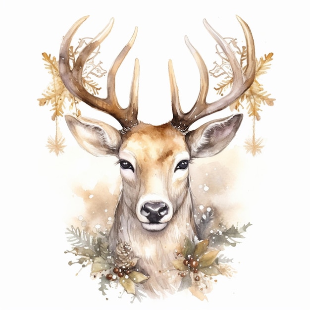 There is a deer with antlers and pine cones on its head generative ai