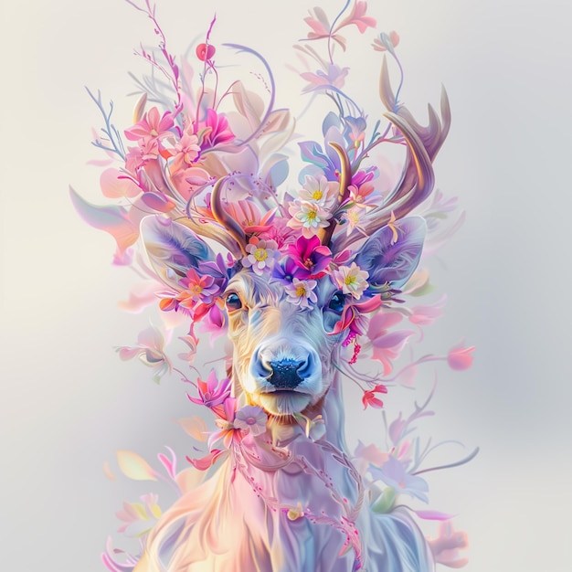 there is a deer with a flower crown on its head generative ai