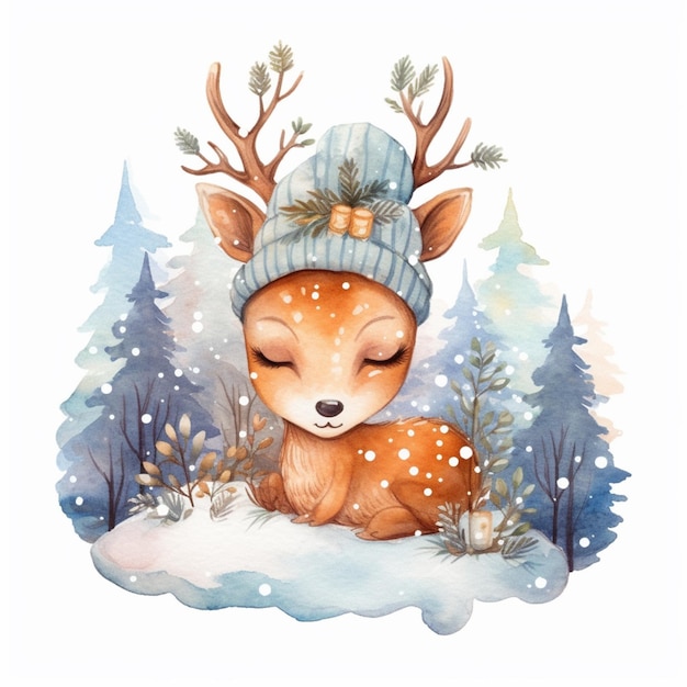 There is a deer with a hat and a scarf on generative ai