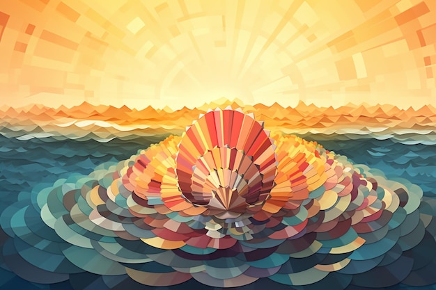 There is a digital painting of a shell in the ocean generative ai