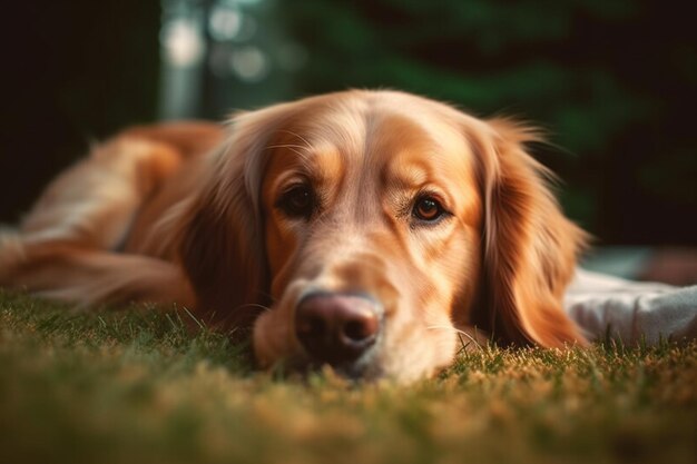 there is a dog that is laying down on the grass generative ai