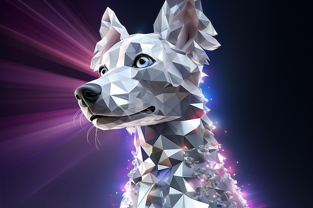 Photo there is a dog that is made of triangles and has a blue eyes generative ai