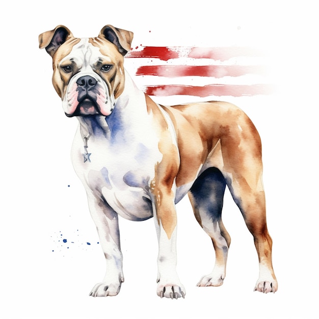 there is a dog that is standing in front of a flag generative ai