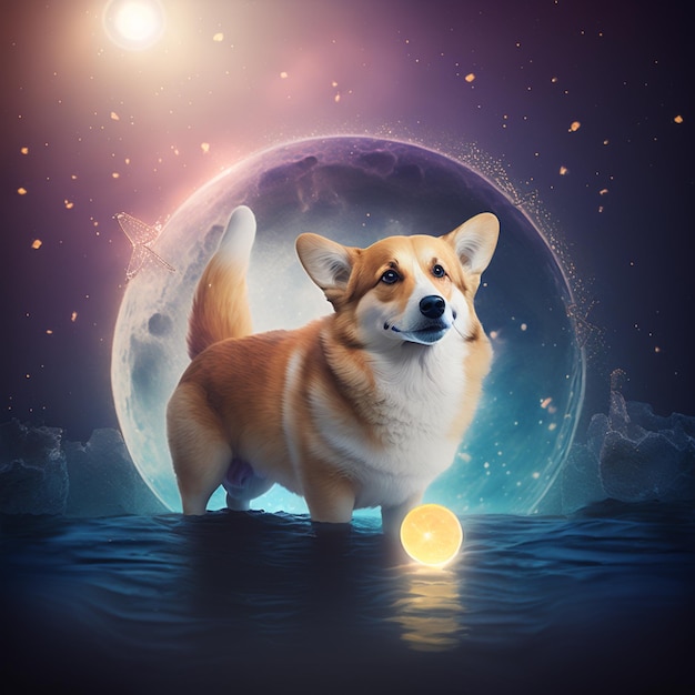 There is a dog that is standing in the water with a ball generative ai