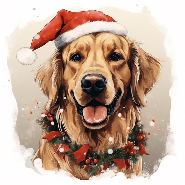 there is a dog wearing a santa hat and a wreath generative ai