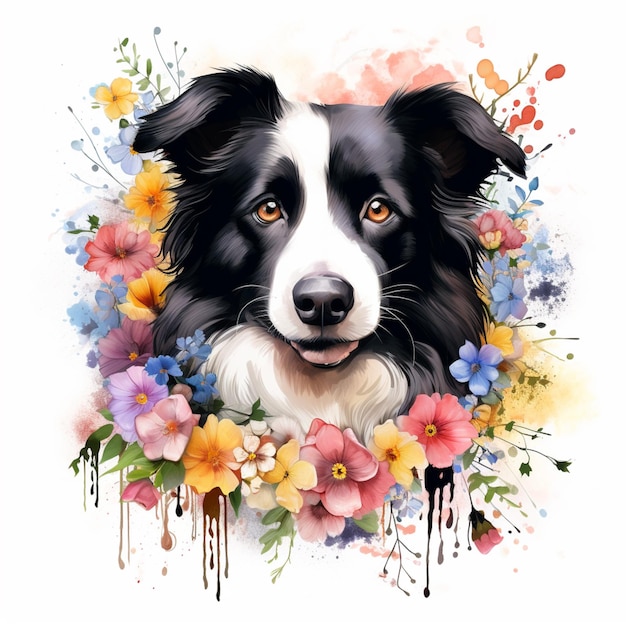 there is a dog with flowers around its neck generative ai