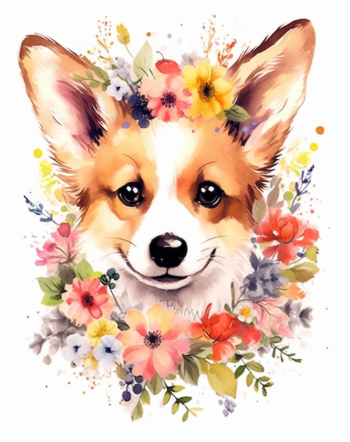 there is a dog with flowers on its head and a flower crown generative ai