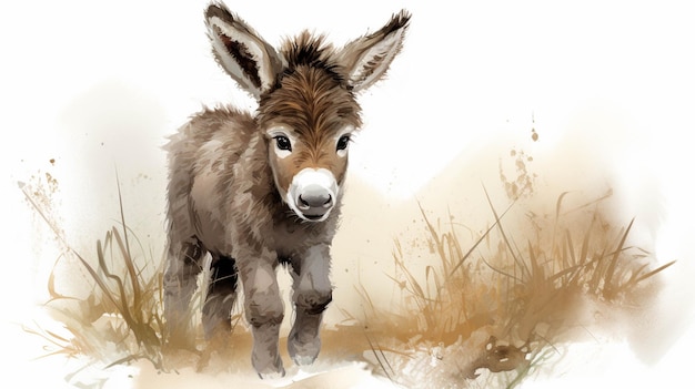 There is a donkey that is walking in the grass generative ai